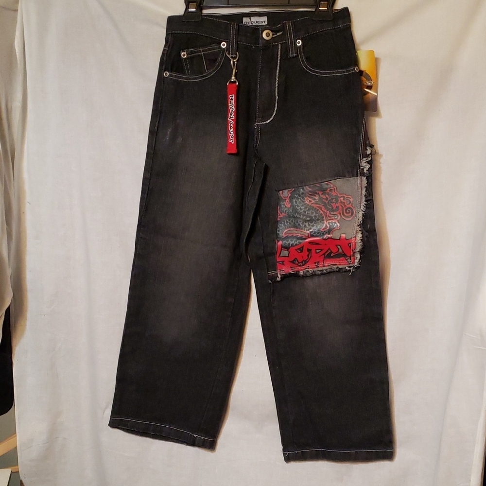 Kids Black Jeans with Dragon Patch